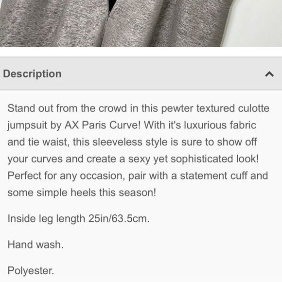 AX Paris Curve Pantsuit Sz US 16 UK 20 Pewter Silver V Neck Sleeveless 💯 Poly - Picture 7 of 9
